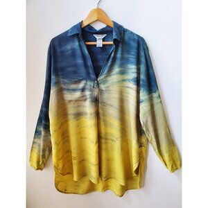 Hard Tail Forever Yoga Vivid Green and Yellow Soft Rayon Dress Shirt Small S